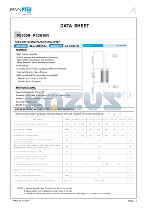 PS300R datasheet - FAST SWITCHING PLASTIC RECTIFIER