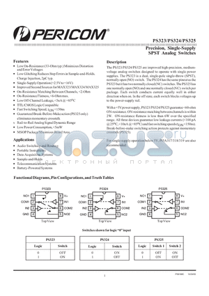 PS323CUAX datasheet - Precision, Single-Supply SPST Analog Switches