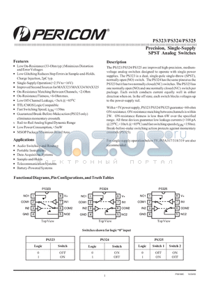 PS323CPA datasheet - Precision, Single-Supply SPST Analog Switches