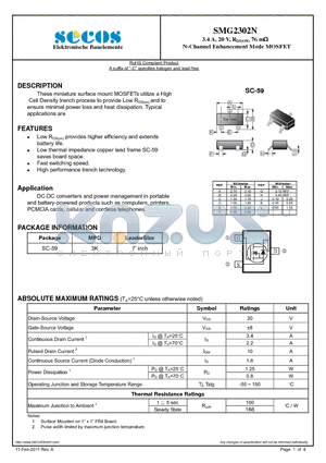 SMG2302N datasheet - N-Channel Enhancement Mode MOSFET