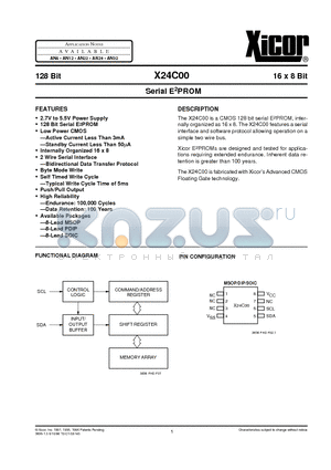 X24C00SM datasheet - Serial E2PROM