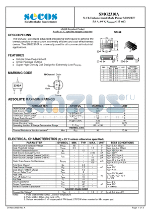 SMG2310A datasheet - N-Ch Enhancement Mode Power MOSFET