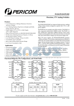 PS381383 datasheet - Precision, 17V Analog Switches