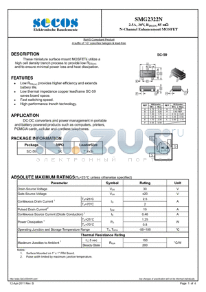 SMG2322N datasheet - N-Channel Enhancement MOSFET