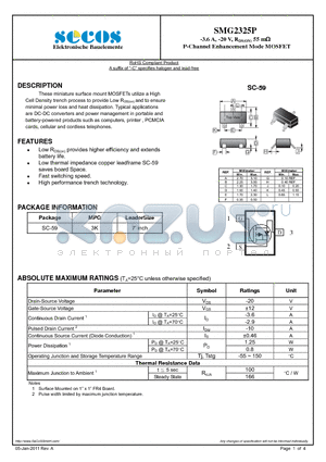 SMG2325P datasheet - P-Channel Enhancement Mode MOSFET