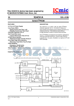 X24C01APMG-3 datasheet - Serial E2PROM