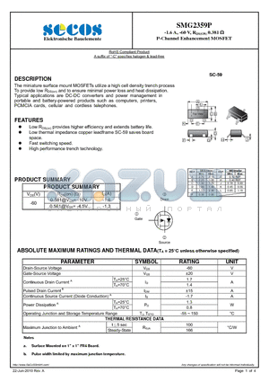 SMG2359P datasheet - P-Channel Enhancement MOSFET