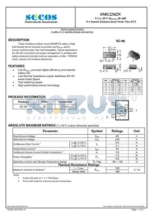 SMG2342N datasheet - N-Channel Enhancement Mode Mos.FET