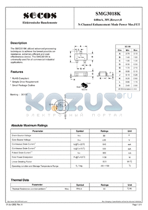 SMG3018K datasheet - N-Channel Enhancement Mode Power Mos.FET