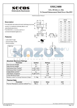 SMG3400 datasheet - N-Channel Enhancement Mode Power Mos.FET