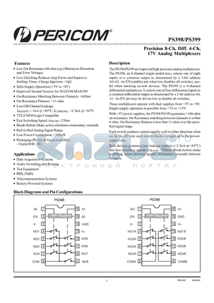 PS398CSE datasheet - Precision 8-Ch, Diff. 4-Ch, 17V Analog Multiplexers