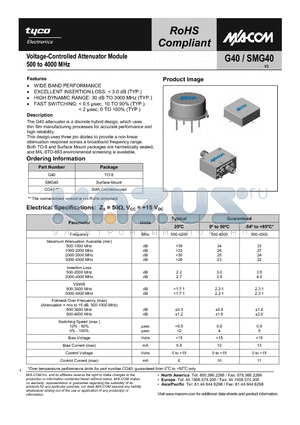 SMG40 datasheet - Voltage-Controlled Attenuator Module 500 to 4000 MHz