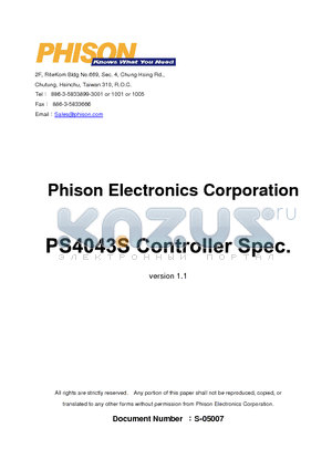 PS4043S datasheet - Phison flash memory controller PS4043S