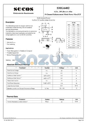 SMG6402 datasheet - P-Channel Enhancement Mode Power Mos.FET