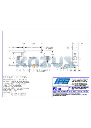 PE7106 datasheet - SMA FEMALE COXIAL SWITCH FREQUENCY RANGE 1GHz TO 18GHz SWITCH TYPE SPST