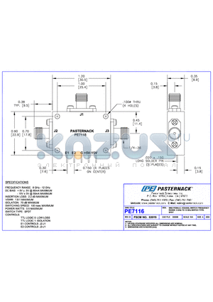 PE7116 datasheet - SMA FEMALE COAXIAL SWITCH FREQUENCY RANGE: 8GHz TO 12GHz SWITCH TYPE:SPDT