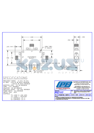 PE7117 datasheet - SMA FEMALE,COAXIAL SWITCH FREQUENCY RANGE: 12GHz TO 18 GHz SWITCH TYPE:SPDT