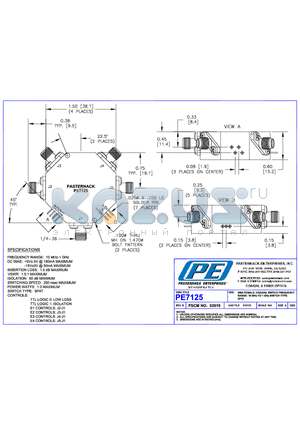 PE7125 datasheet - SMA FEMALE COAXIAL SWITCH  FREQUENCY RANGE: 10MHz TO 1GHz SWITCH  TYPE:SP4T