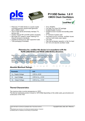 P1144-3SDESX datasheet - P113SD Series 1.8 V CMOS Clock Oscillators