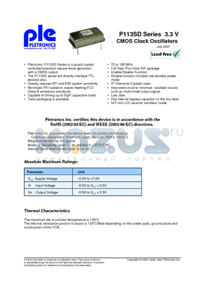 P1144-3SDESV datasheet - P113SD Series 3.3 V CMOS Clock Oscillators