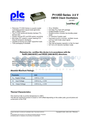 P1145-3SDESW datasheet - P113SD Series 2.5 V CMOS Clock Oscillators