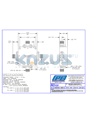 PE7137 datasheet - SMA FEMALE TRANSFER SWITCH FREQUENCY RANGE: 8GHz TO 12GHz