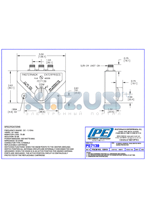 PE7139 datasheet - N FEMALE MANUAL COAX SWITCH WITH SURGE PROTECTOR