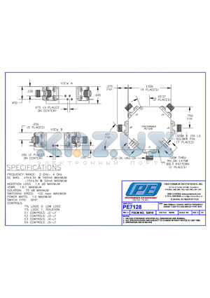 PE7128 datasheet - SMA FEMALE,COAXIAL SWITH FREQUENCY RANGE:2 GHz TO 4GHz SWITCH  TYPE:SP4T