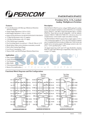 PS4530 datasheet - Precision 8-Ch, 2-Ch, Latched Analog Multiplexers/Switches