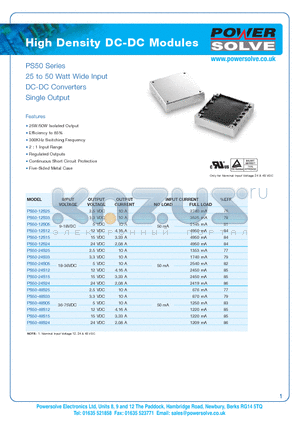 PS50-12S15 datasheet - High Density DC-DC Modules