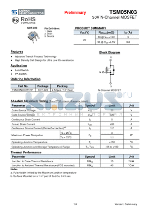 TSM05N03 datasheet - 30V N-Channel MOSFET