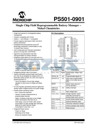 PS501_04 datasheet - Single Chip Field Reprogrammable Battery Manager - Nickel Chemistries