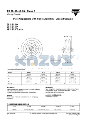 PS55 datasheet - Plate Capacitors with Contoured Rim - Class 2 Ceramic