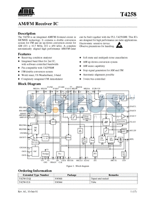 T4258 datasheet - AM/FM Receiver IC