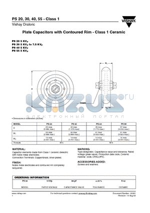 PS55 datasheet - Plate Capacitors with Contoured Rim - Class 1 Ceramic