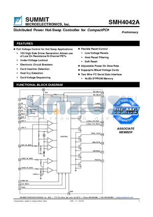 SMH4042AGBKM datasheet - Distributed Power Hot-Swap Controller for CompactPCI