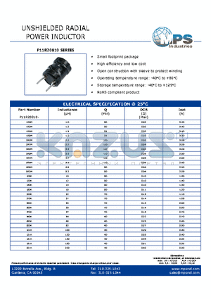 P11R20810-121K datasheet - UNSHIELDED RADIAL POWER INDUCTOR