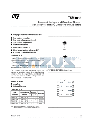 TSM1013AID datasheet - Constant Voltage and Constant Current Controller for Battery Chargers and Adaptors