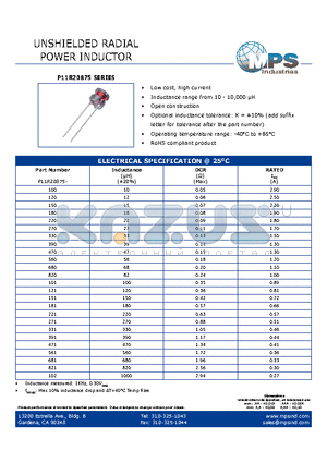 P11R20875 datasheet - UNSHIELDED RADIAL POWER INDUCTOR