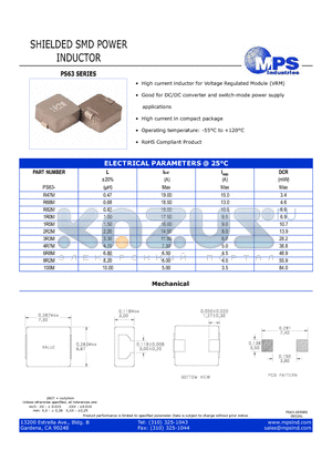 PS63-R82M datasheet - SHIELDED SMD POWER INDUCTOR