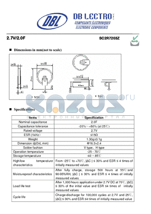 SR2R5125Z datasheet - 2.7V/2.0F Primary or back-up power supply for video, audio