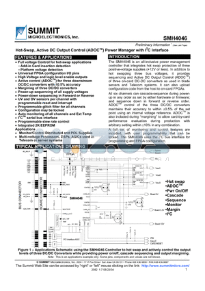 SMH4046FC datasheet - Hot-Swap, Active DC Output Control (ADOCTM) Power Manager with I2C lnterface