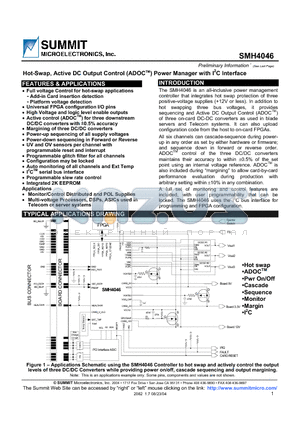 SMH4046 datasheet - Hot-Swap, Active DC Output Control (ADOCTM) Power Manager with I2C lnterface