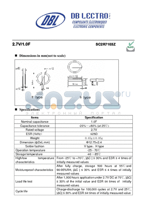 SR2R5204Z datasheet - 2.7V/1.0F Primary or back-up power supply for video, audio