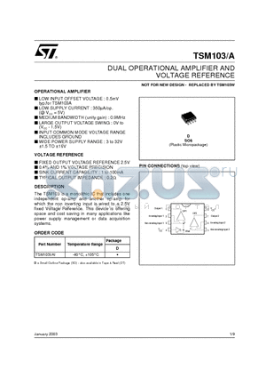 TSM103 datasheet - DUAL OPERATIONAL AMPLIFIER AND VOLTAGE REFERENCE