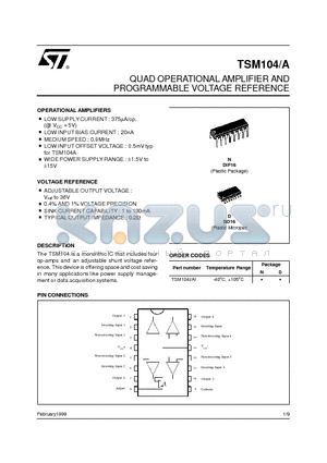 TSM104AI datasheet - QUAD OPERATIONAL AMPLIFIER AND PROGRAMMABLE VOLTAGE REFERENCE