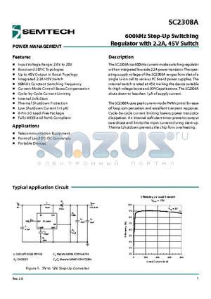 SC2308AEVB datasheet - 600kHz Step-Up Switching Regulator with 2.2A, 45V Switch