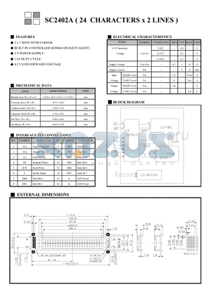 SC2402A datasheet - 24 CHARACTERS x 2 LINES
