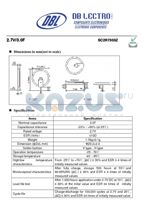 SR2R5304Z datasheet - 2.7V/3.0F Primary or back-up power supply