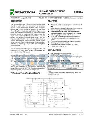 SC2422 datasheet - BIPHASE CURRENT MODE CONTROLLER